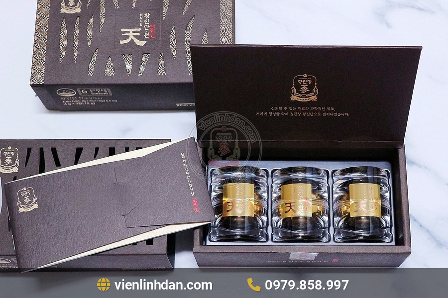 chi tiết hộp Viên Linh Đan KGC Jung Kwan Jang Hwang Jin Dan Cheon
